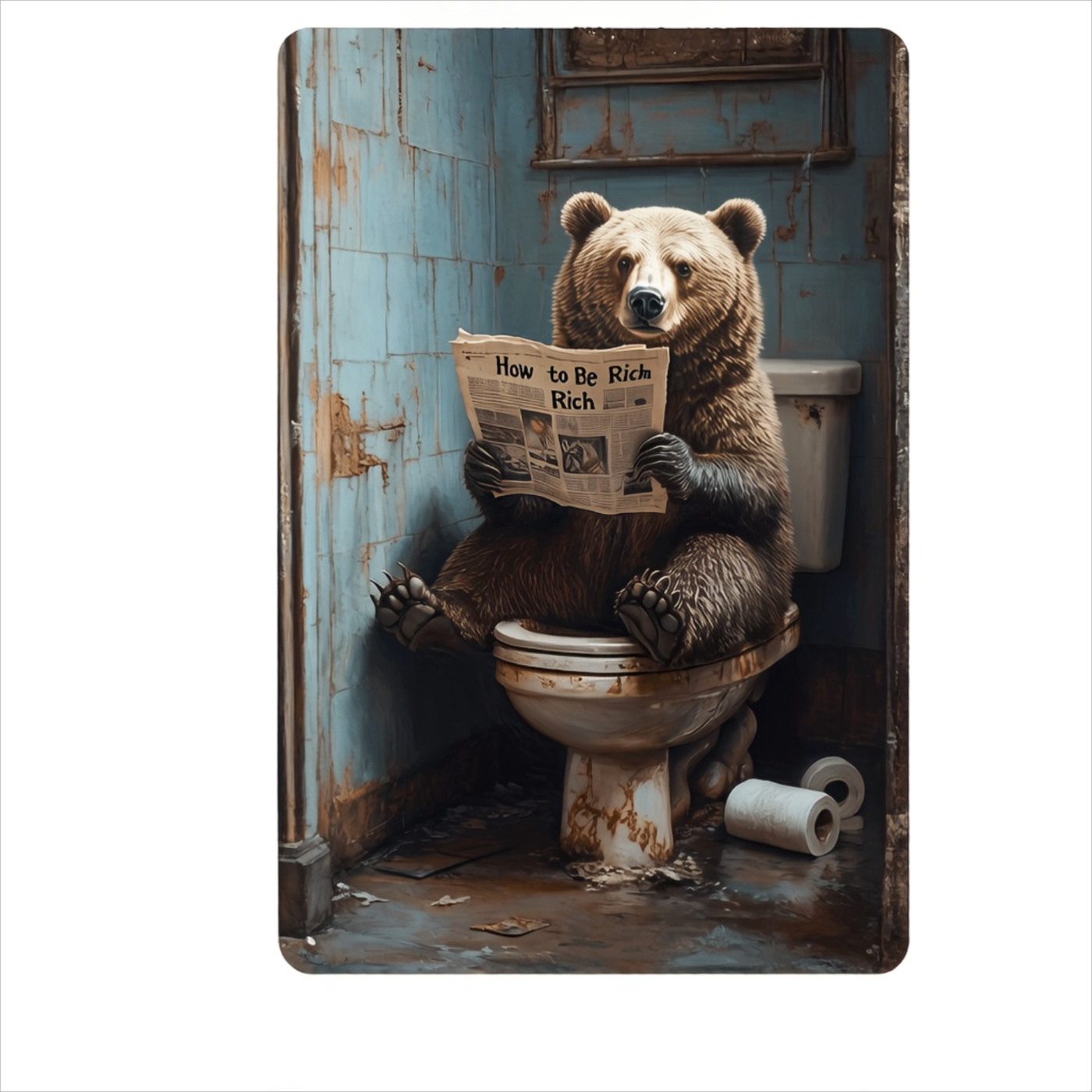 Home Bathroom Signs - 1pc, Rustic Bear on Toilet Tin