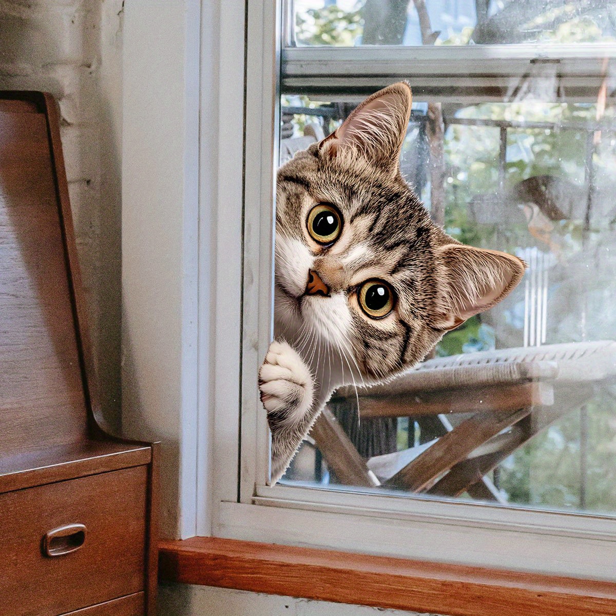 Home Bathroom Window - Funny Cat Peeking Window Wall Sticker