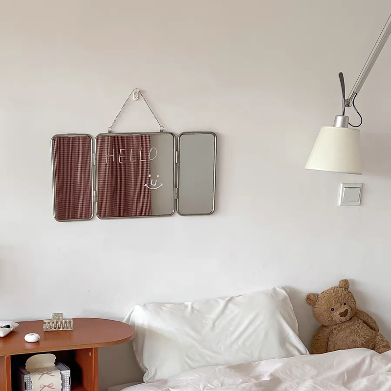 Home Bathroom Mirror - Ins Style Square Three Fold Wall