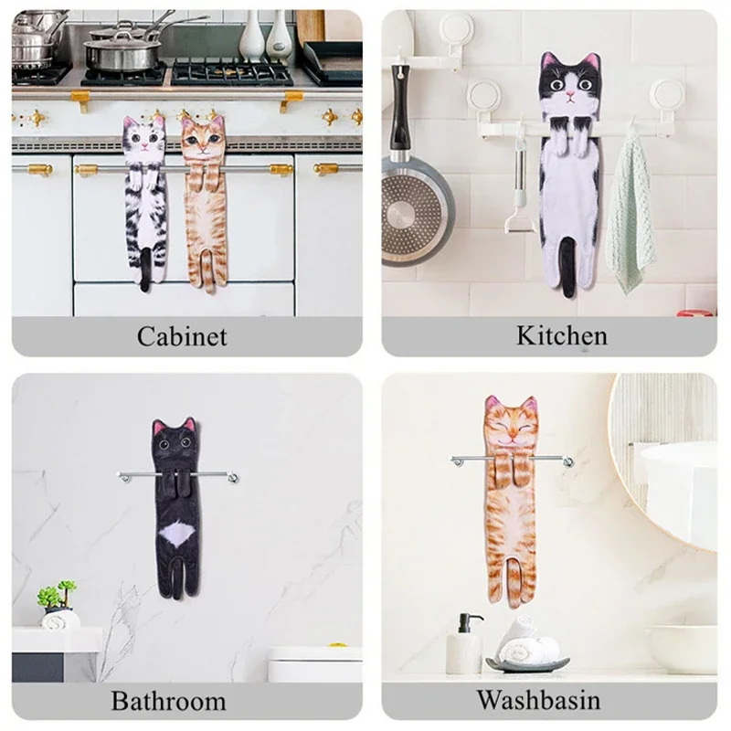 Home Bathroom Cleaning - Bathroom Funny Kitty Hand Towels Microfiber