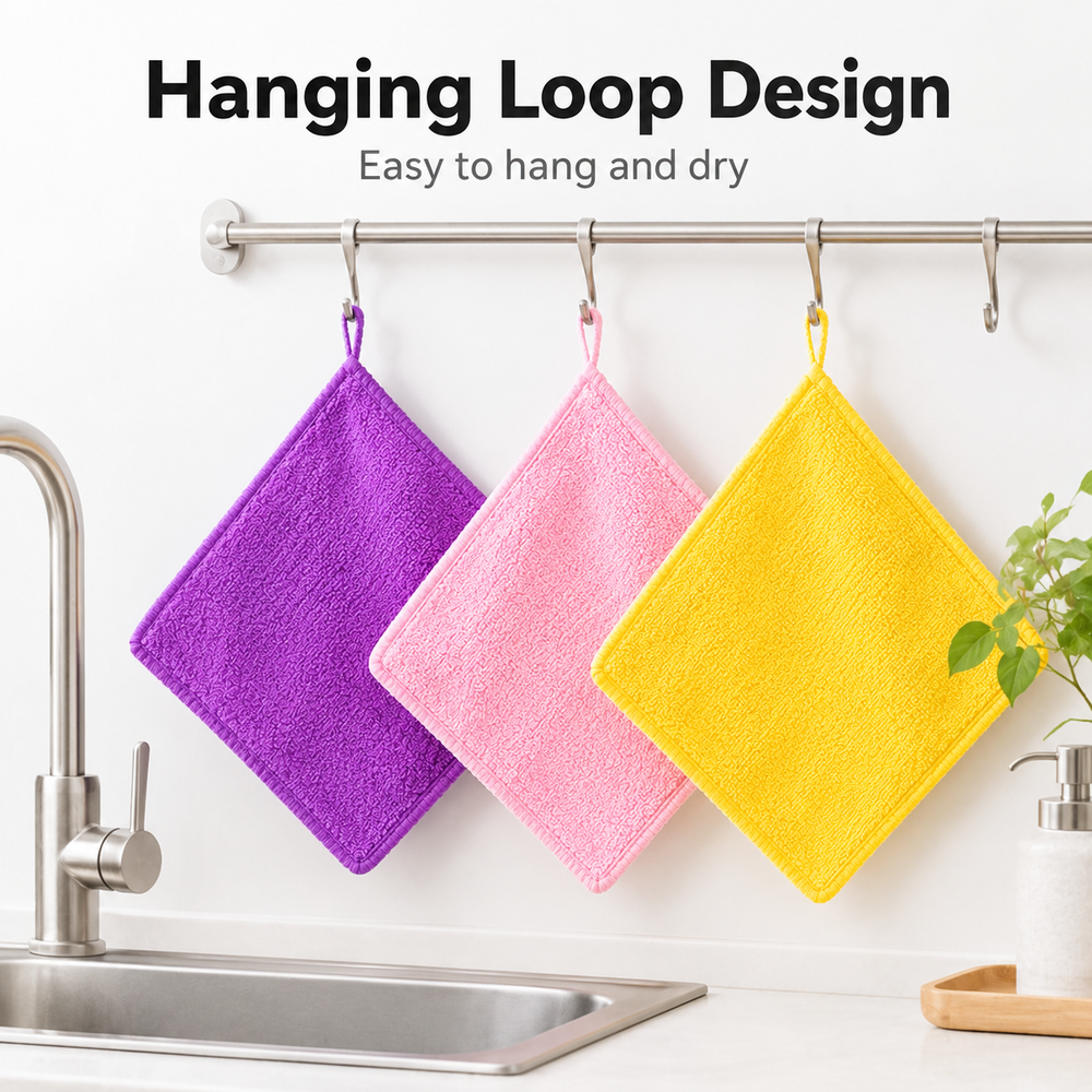Home Bathroom Cleaning - Multicolor Microfiber Square Towels Super Absorbent