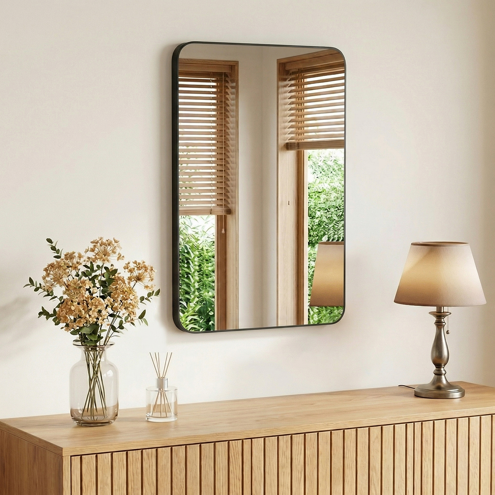 Home Bathroom Mirror - JHK Rounded Rectangle Wall Mirror with