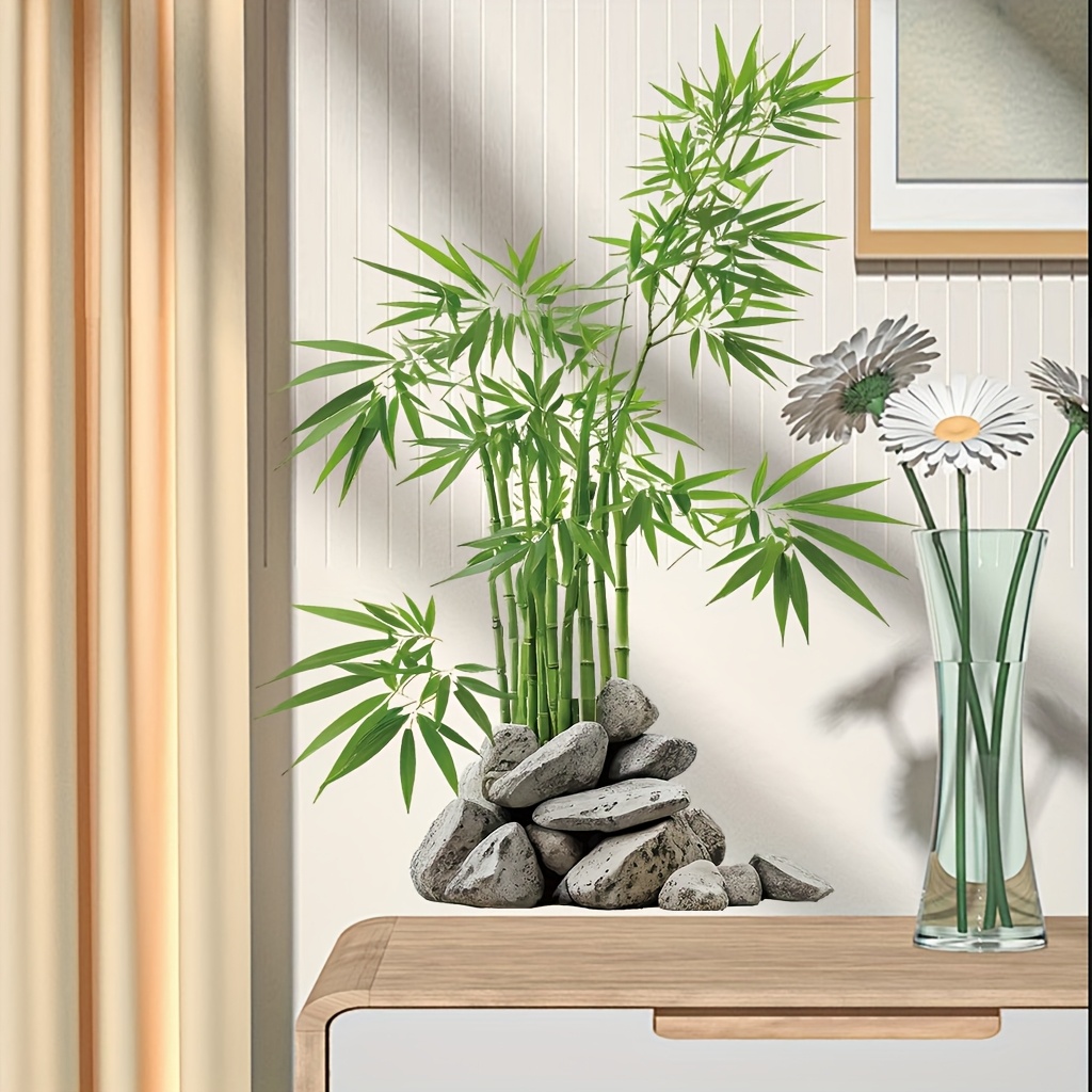 Home Bathroom Window - Watercolor Green Bamboo Leaf Plant Wall