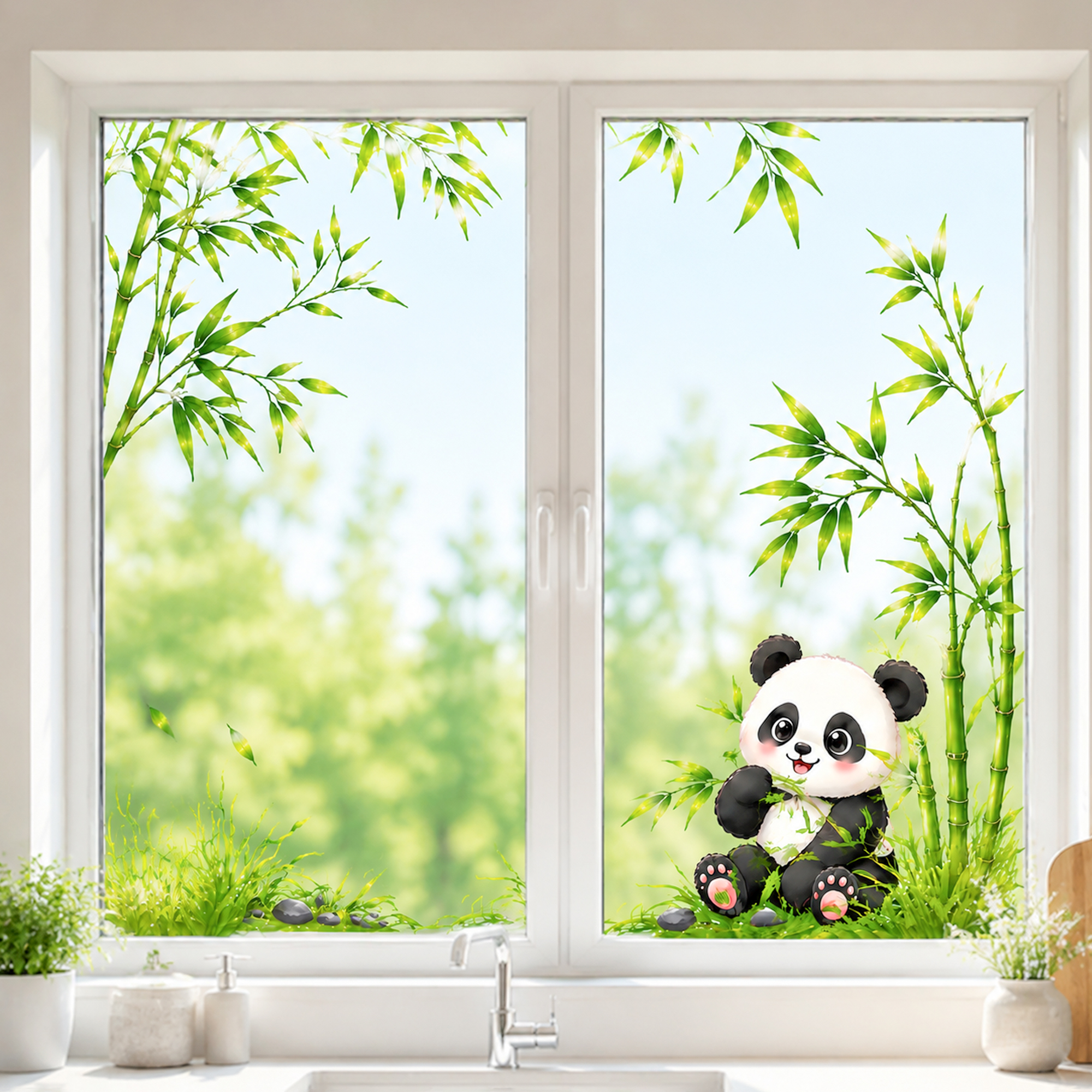 Home Bathroom Mirror - Cute Panda with Bamboo Bathroom Mirror