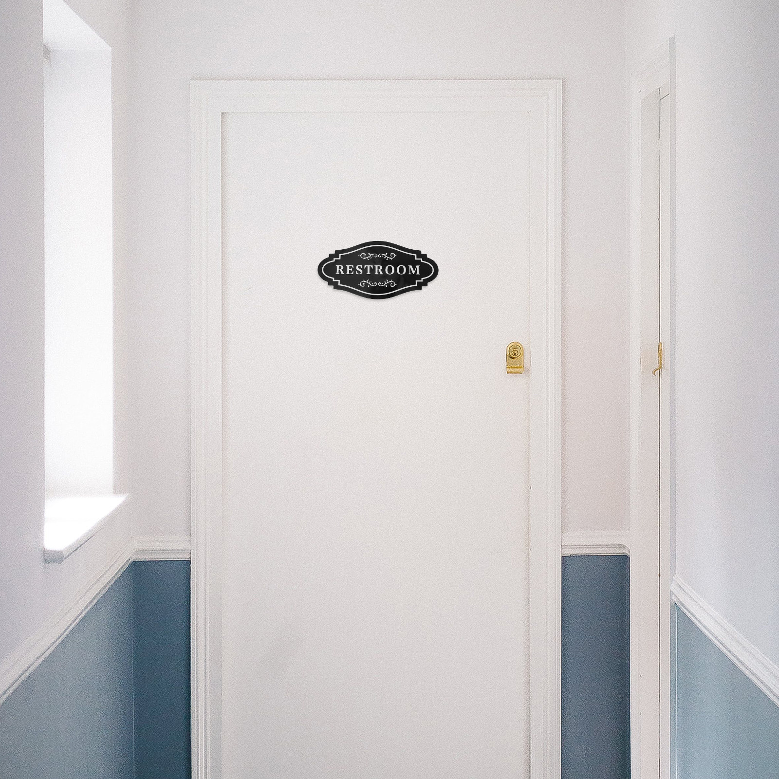 Home Bathroom Signs - 4Pcs Sleek Black Vinyl Restroom Sign