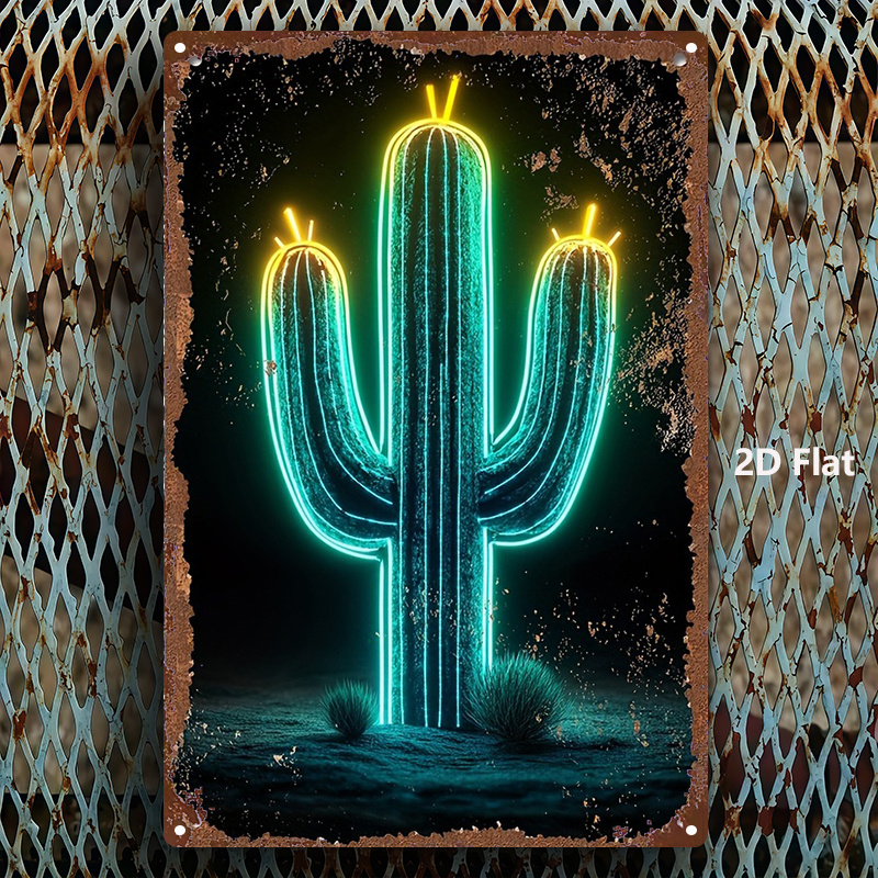 Home Bathroom Signs - Vintage Neon Desert Cactus Aluminum Wall