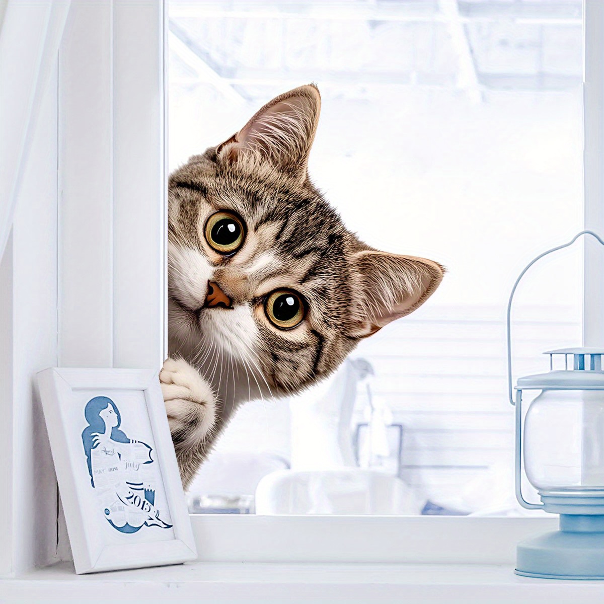 Funny Cat Peeking Window Wall  - Home Bathroom Window review and price