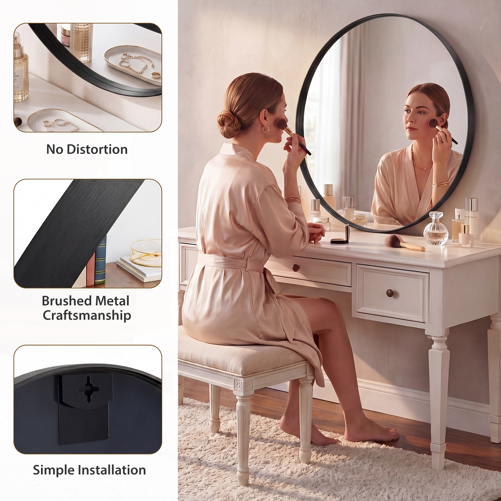 JHK Groove Gold Round Vanity F - Home Bathroom Mirror review and price
