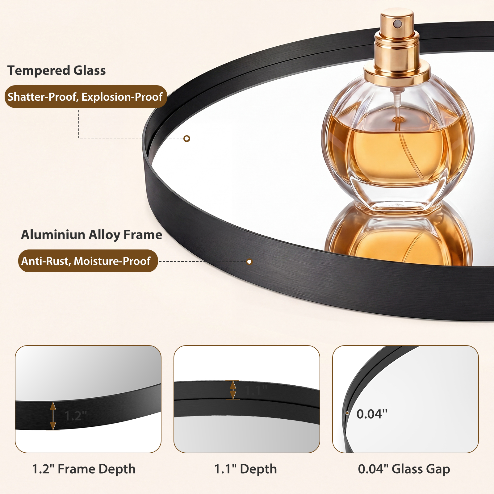 JHK Groove Gold Round Vanity F - Home Bathroom Mirror review and price