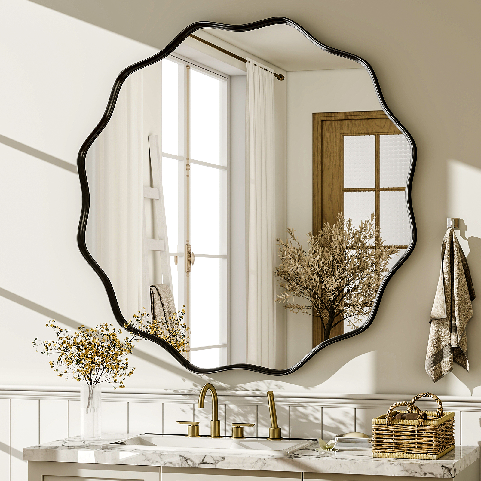 Wavy Round Bathroom Mirror Dec - Home Bathroom Mirror review and price