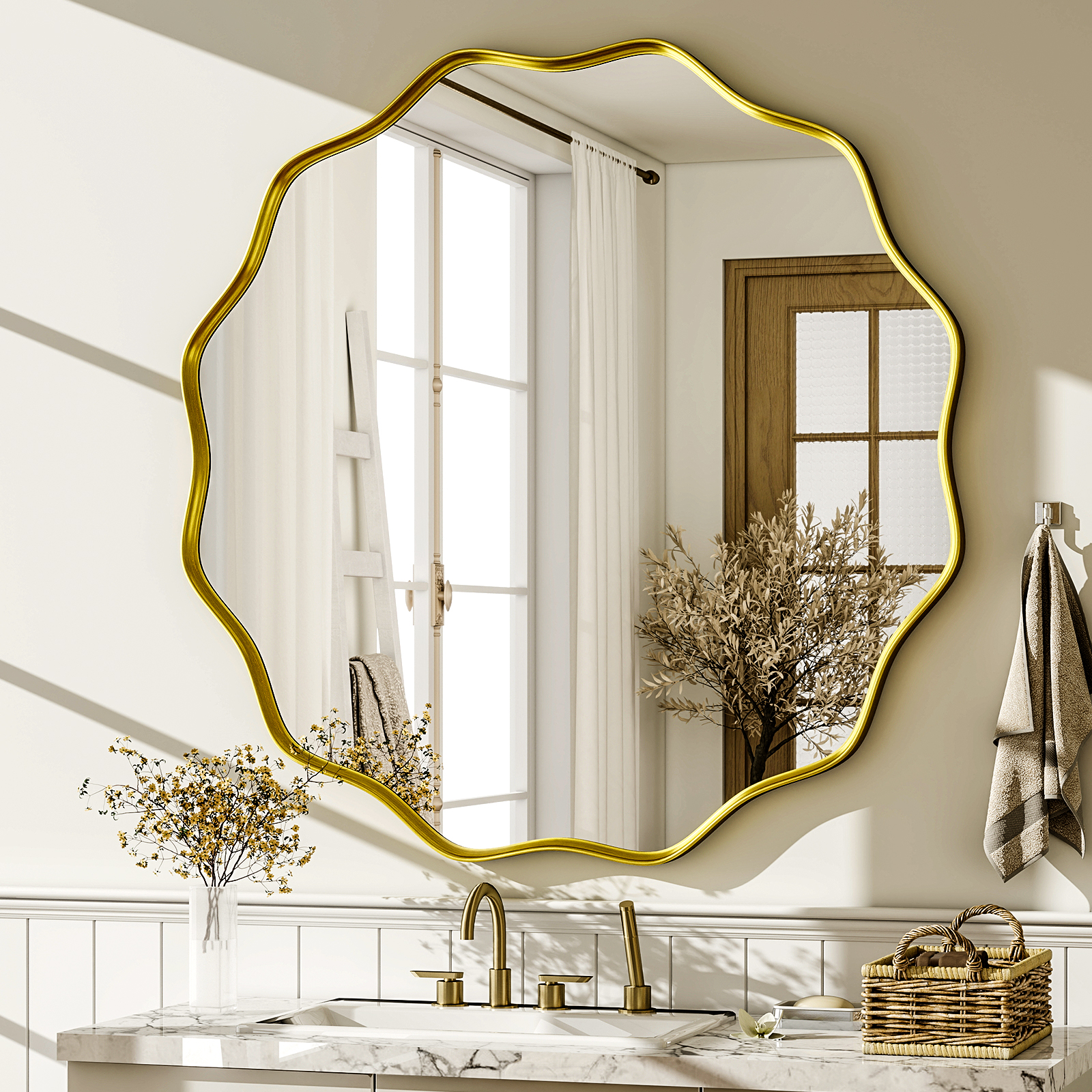 Wavy Round Bathroom Mirror Dec - Home Bathroom Mirror review and price