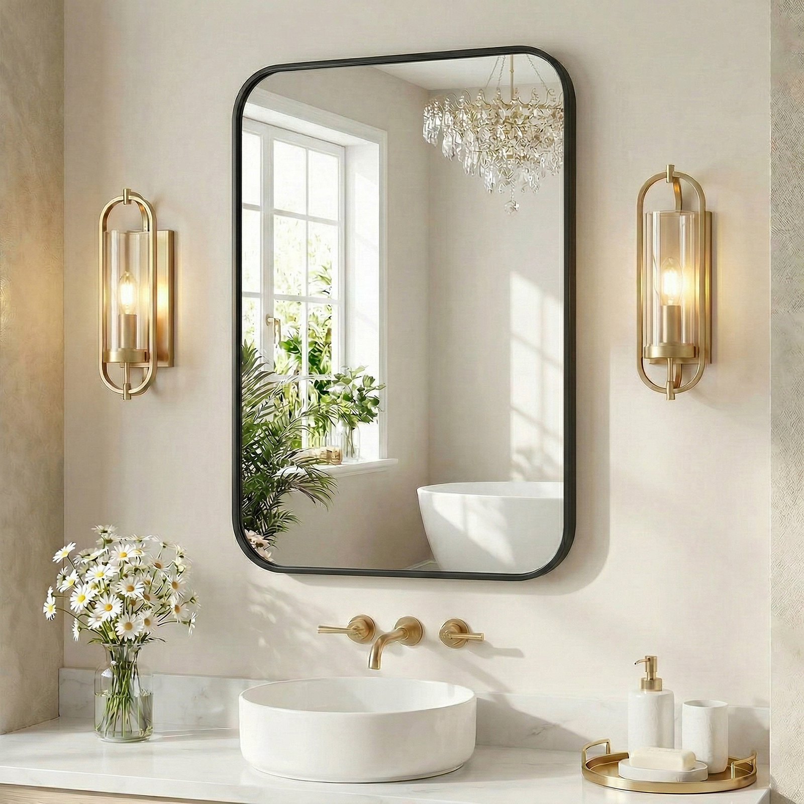JHK Rounded Rectangle Wall Mir - Home Bathroom Mirror review and price