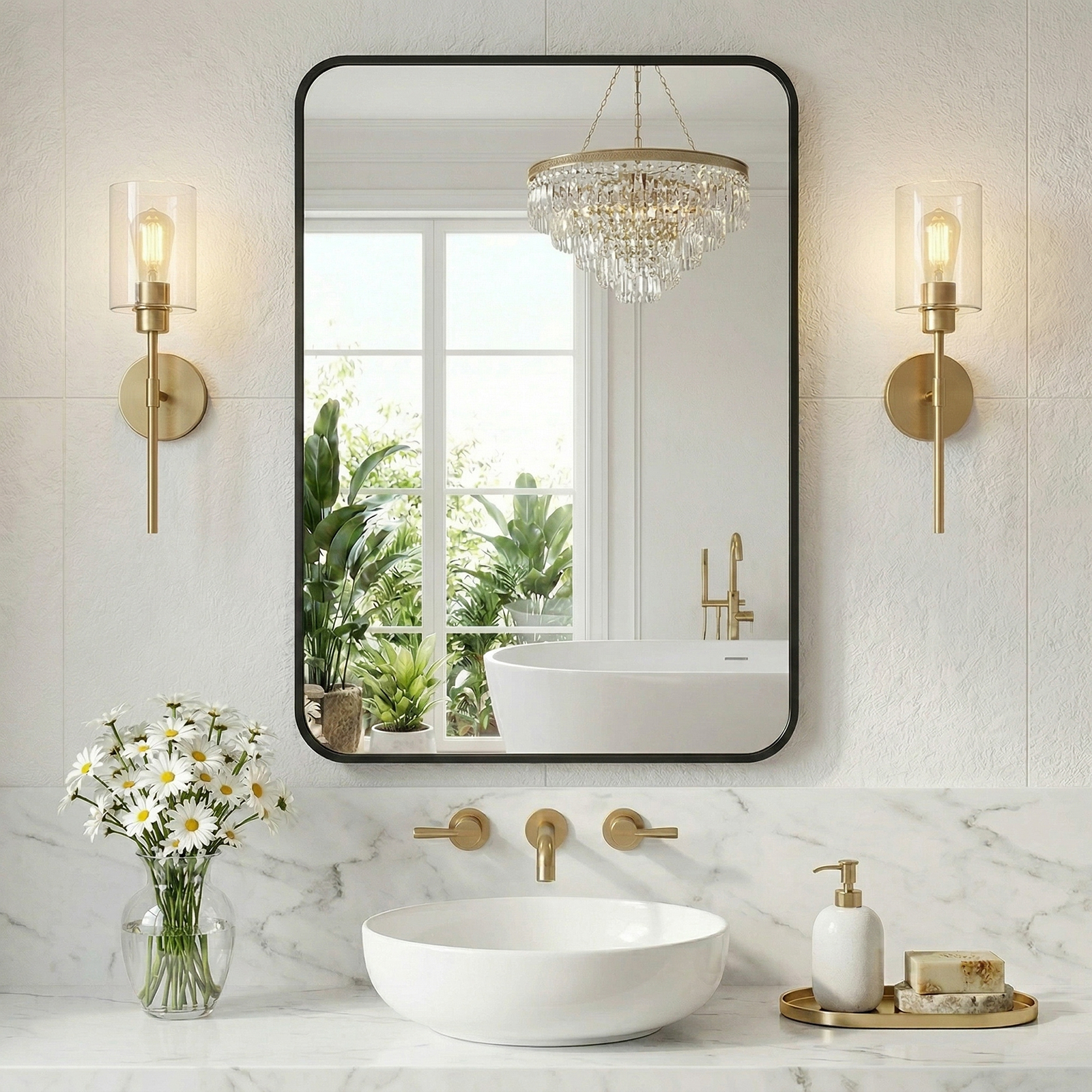 JHK Rounded Rectangle Wall Mir - Home Bathroom Mirror review and price