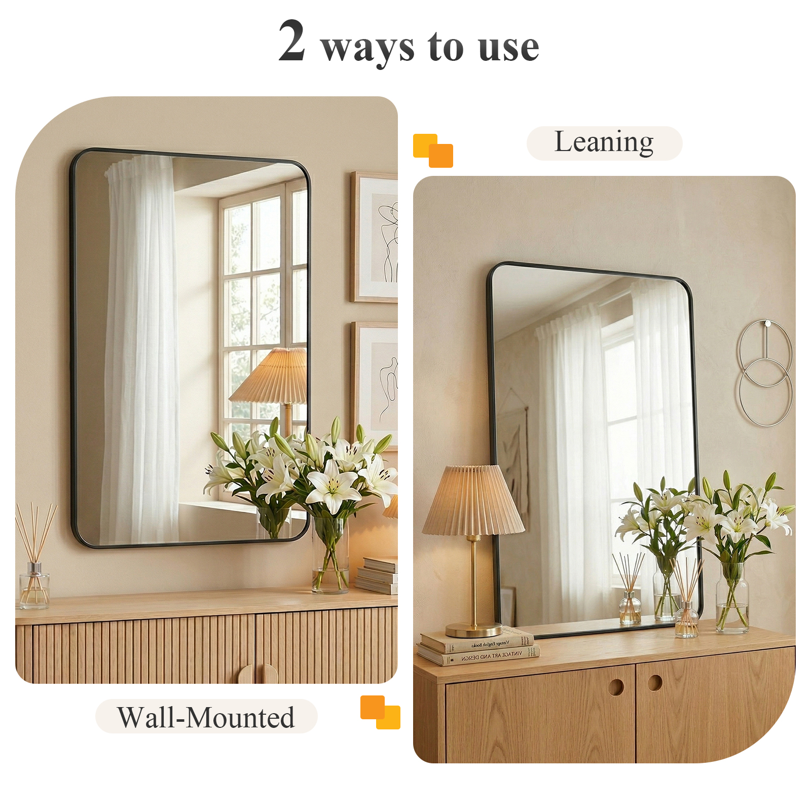 JHK Rounded Rectangle Wall Mir - Home Bathroom Mirror review and price
