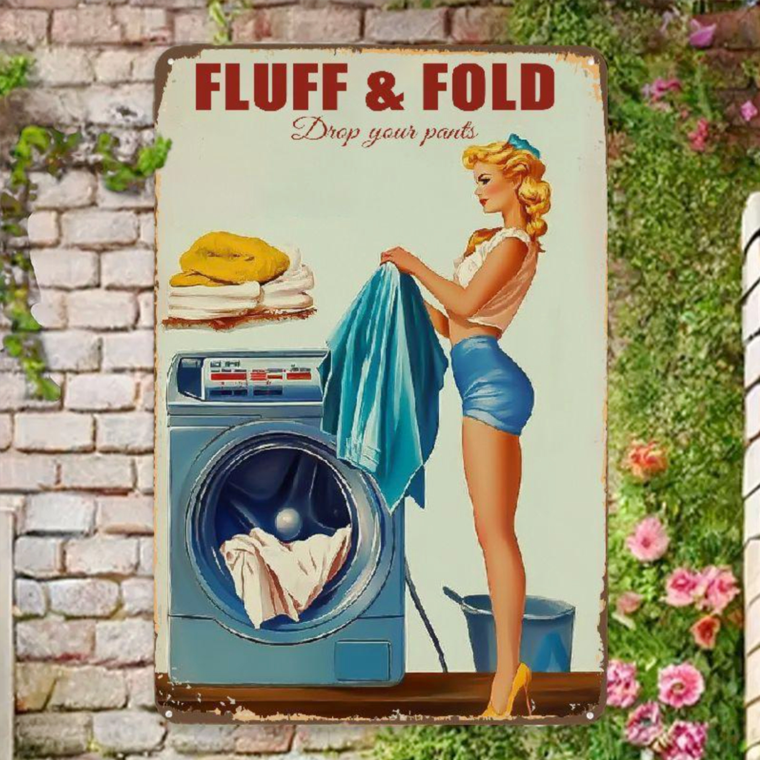 Retro Poster Girl Laundry Sign - Home Bathroom Signs review and price