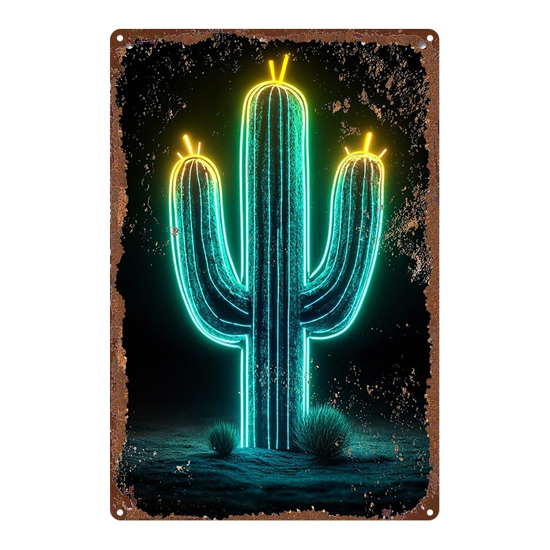 Vintage Neon Desert Cactus Alu - Home Bathroom Signs review and price